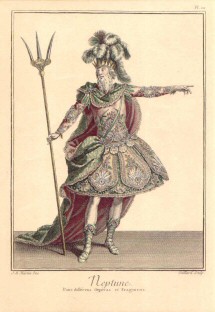 Jean-Baptiste Martin, "Neptune Dans diff�rens Op�ras et Fragmens", coloured engraving ca.1763 (Photo Gilbert Blin � Acad�mie Desprez)
